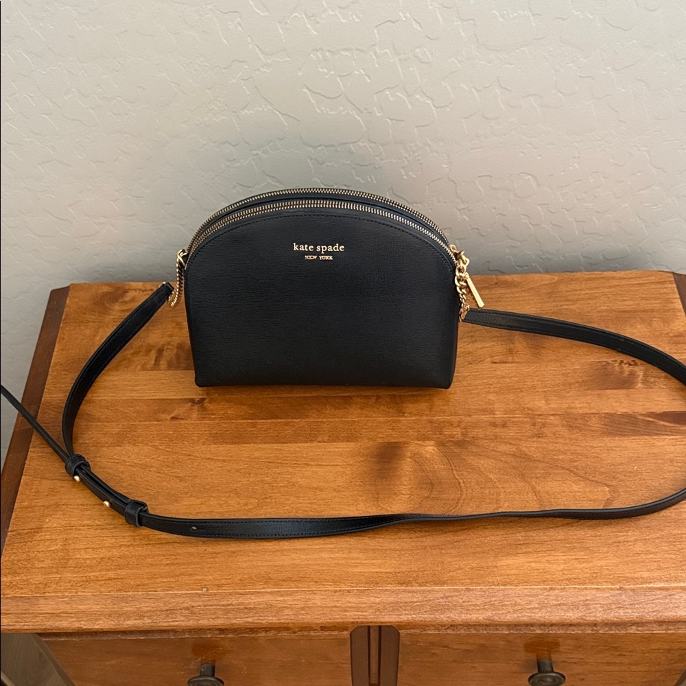 kate spade black leather dome crossbody with gold hardware accents